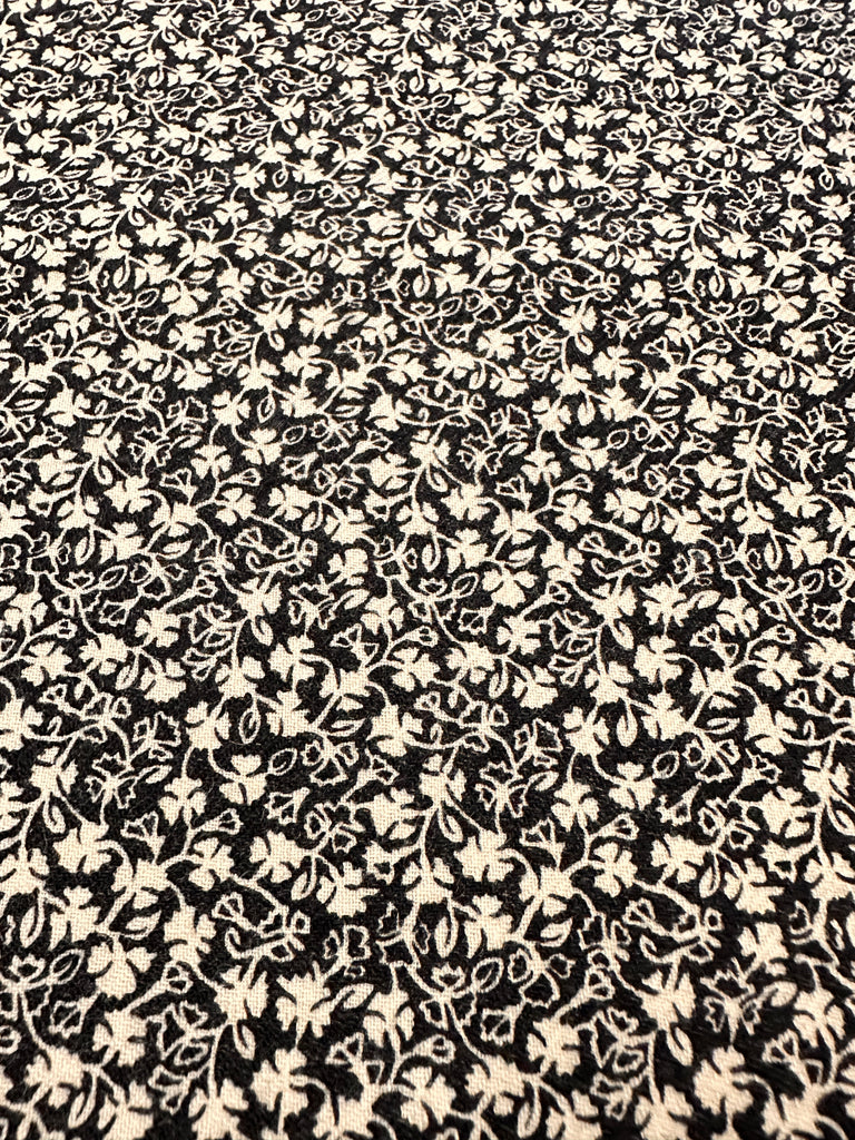 Vintage Fabric 1970s? 80s? Light Weight Cotton w/ Tiny White Leaves on Black 112cm Wide