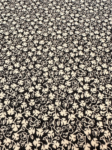 Vintage Fabric 1970s? 80s? Light Weight Cotton w/ Tiny White Leaves on Black 112cm Wide