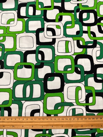 REMNANT Vintage Fabric 60s 70s Mod Bright Green Interlocking Squares Cotton 43cm x 45cm