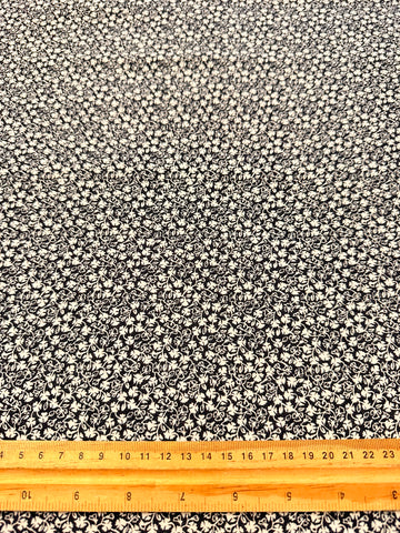 Vintage Fabric 1970s? 80s? Light Weight Cotton w/ Tiny White Leaves on Black 112cm Wide