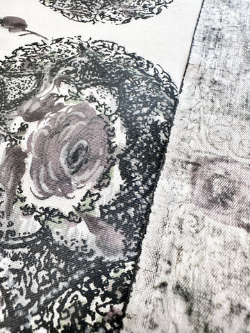 Vintage Fabric 1960s Dramatic Black Roses & Column Polished Cotton 88cm Wide