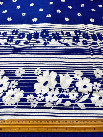 Vintage Tablecloth Crispy Unused Cotton Seersucker 1970s Blue & White 136cm x 122cm