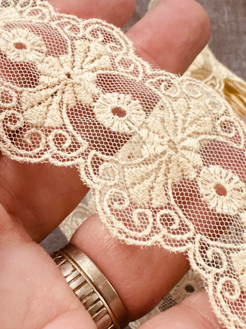 Vintage Cream Lace Trim Mid-Century Intricate 4.3cm Wide