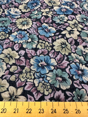 Vintage Fabric 1980s Muted Floral on Navy Soft Cotton Blend 112cm Wide