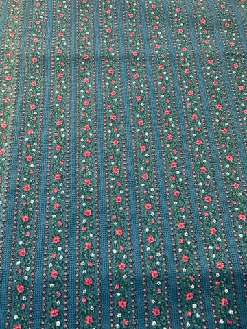 Vintage? Modern? Fabric 1980s? Blue Stripes w/ Tiny Pink Flower Quilt Cotton 108cm Wide