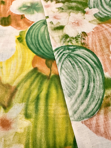 LAST PIECE Vintage Fabric 1960s Rich Amazing Balls? Fruit? & Flowers Cotton 88cm x 50cm