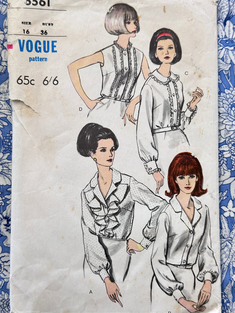 BLOUSE: Vogue Sewing Pattern 1960s Size 16 Complete *6561