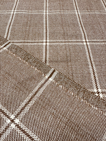 FAT QUARTER Vintage Fabric Wool Blend? 1960s Windowpane Check Plaid Browns 70cm Wide