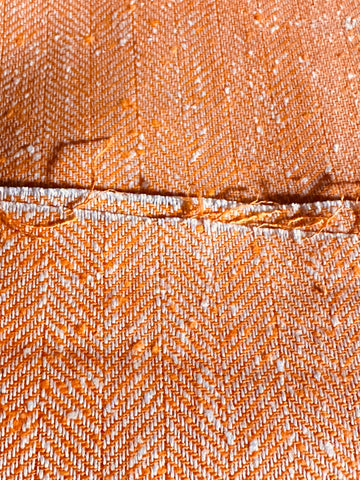 Vintage Fabric 1960s? Bright Peach White Herringbone Weave 88cm Wide
