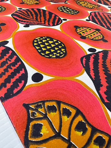 LAST PIECE Vintage Fabric 1960s? Super Special Intense Colours Fruit Leaves Cotton 88cm x 50cm