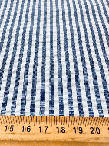 Vintage Fabric Modern? Vintage? Classic Chambray Blue White Cotton Blend Seersucker 112cm Wide
