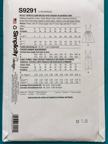 PRINCESS SEAM DRESSES: Simplicity Sewing Pattern Patterns by Gertie 2021 Sizes 14-22 Uncut FF *S9291