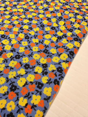 Modern Fabric Everything But The Kitchen Sink 2016 Aunt Helen’s Dress small Yellow Black Orange Flowers on Blue RJR Studio Quilt Cotton 112cm Wide
