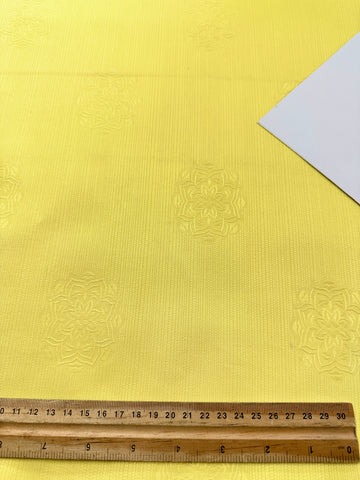 REMNANT: Vintage Fabric 1960s Lemon Yellow Cotton Pique w/ Embossed Flower 44cm x 43cm
