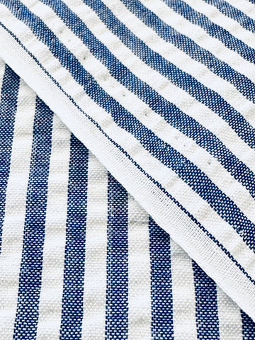Vintage Fabric Modern? Vintage? Classic Chambray Blue White Cotton Blend Seersucker 112cm Wide