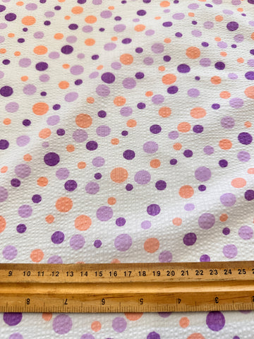 Vintage Fabric 1960s? Peach & Lavender Mod Spots Cotton Plisse Seersucker 88cm Wide