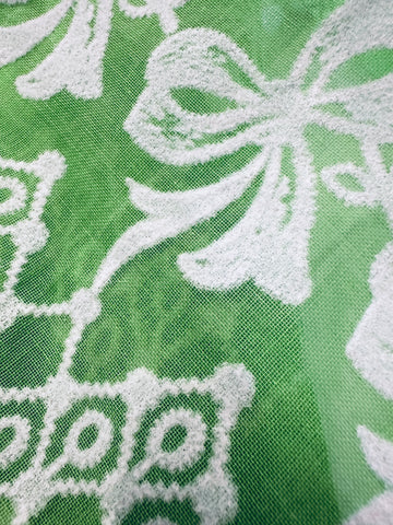PANEL Vintage Fabric 1960s Rare Border Print Flocked Flowers & Geometric Pattern 62cm x 96cm
