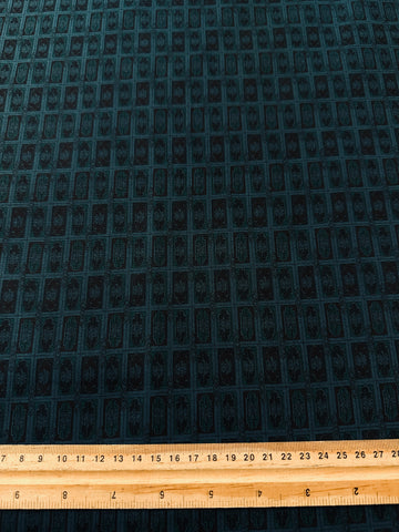 Vintage Fabric 1970s Denim Blue Cotton Shirting w/ Small Decorative Rectangles 88cm Wide