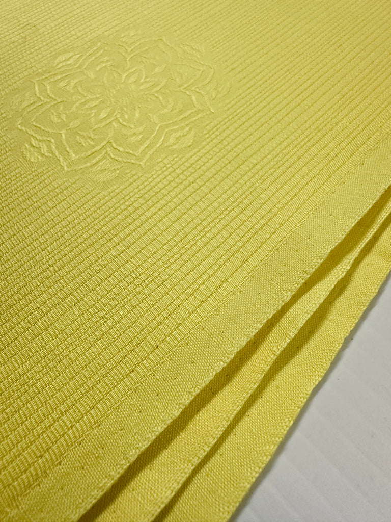 REMNANT: Vintage Fabric 1960s Lemon Yellow Cotton Pique w/ Embossed Flower 44cm x 43cm