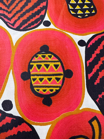 LAST PIECE Vintage Fabric 1960s? Super Special Intense Colours Fruit Leaves Cotton 88cm x 50cm