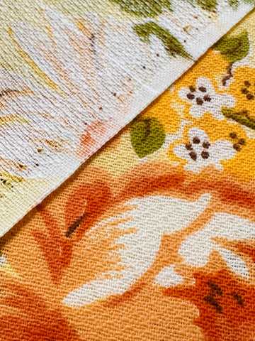 Vintage Fabric 1960s Bright Floral on Yellow Cotton Cretonne 88cm Wide