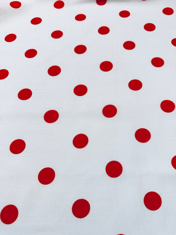 REMNANT Vintage Fabric 1980s Patchwork Red Polka Dot on White Cotton 55cm x 30cm