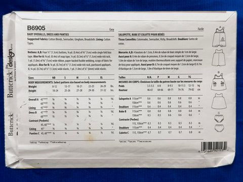 BABY OVERALLS, DRESS & PANTIES: Butterick Sewing Pattern Sizes NBN-S-M-L-XL Unused FF *B6905