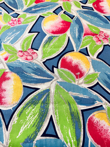 Vintage Fabric 1980s Refreshing Large Scale Fruit Leaves 112cm Wide
