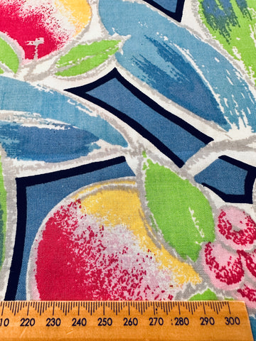 Vintage Fabric 1980s Refreshing Large Scale Fruit Leaves 112cm Wide