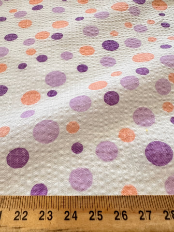 Vintage Fabric 1960s? Peach & Lavender Mod Spots Cotton Plisse Seersucker 88cm Wide
