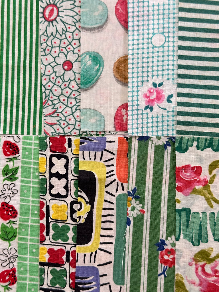 6cm x 12cm Fabric Pack - 10 Pieces - Mid-Century Cottons  - Greens
