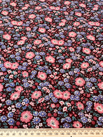 LAST PIECE Vintage Fabric Quilt Cotton 80s? Bright Floral on a Dark Base 112cm x 50cm