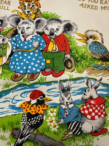 REMNANT Vintage Fabric Soft Furnishing Cotton Blinky Bill 1980s Pin Hole 49cm x 57cm