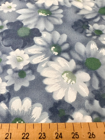 LAST PIECE Vintage Fabric 1960s Dramatic Greys White Flowers w/ Green Centres Cotton 88cm x 50cm