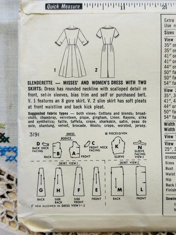 DRESS w/ TWO SKIRTS: Simplicity Sewing Pattern 1950s Size 18 Uncut FF *3191