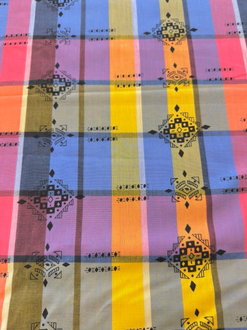 Vintage Fabric 70s? 80s? Modern? Bright Woven Plaid w/ Graphic Overprint Shirting 112cm Wide