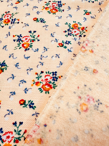 Vintage Fabric 1950s Bright Small Floral on Pale Apricot Brushed Cotton Twill Quality 76cm Wide