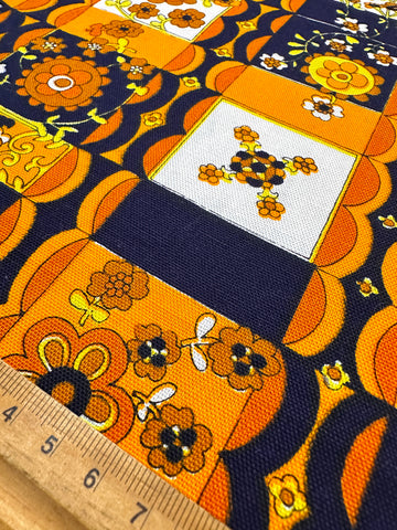 Vintage Fabric 60s 70s Wild Flower Power Cotton 90cm Wide