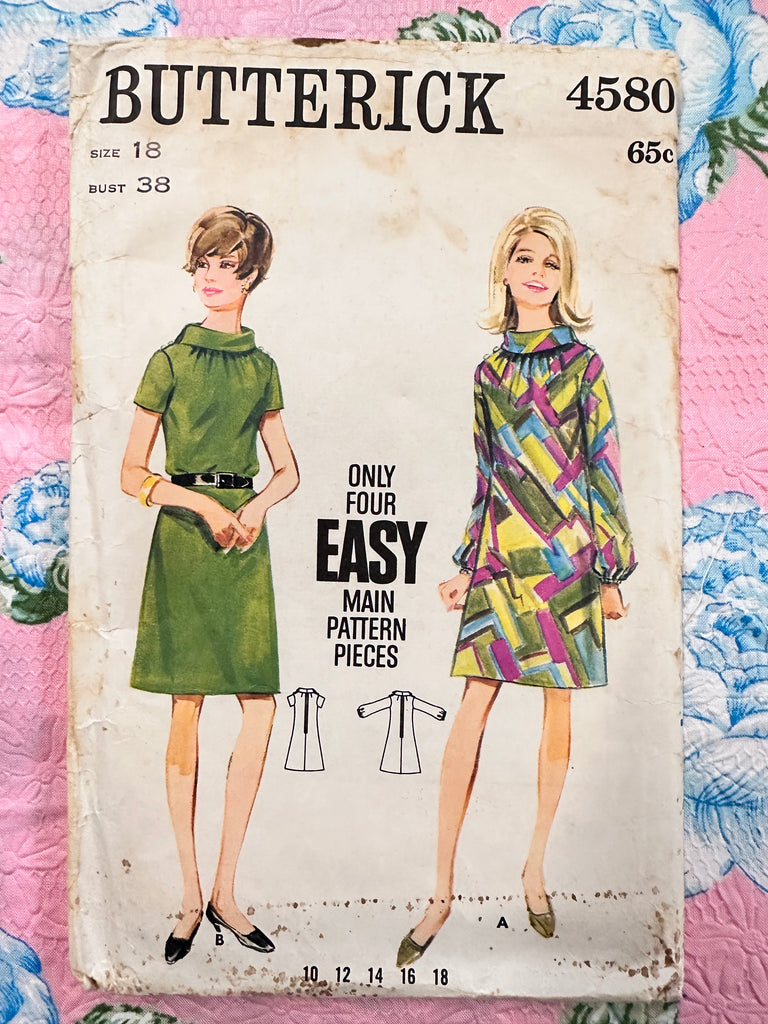 ONE-PIECE DRESS: Butterick Sewing Pattern 1960s Size 18 Bust 38 Unused FF *4580