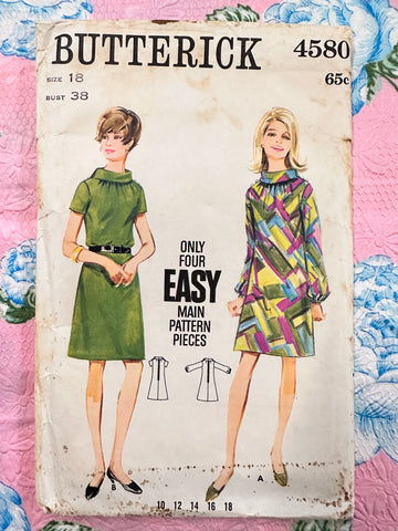 ONE-PIECE DRESS: Butterick Sewing Pattern 1960s Size 18 Bust 38 Unused FF *4580