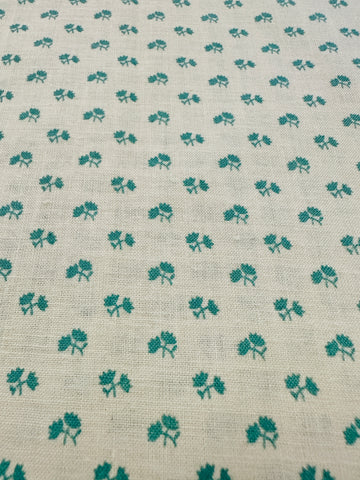 Vintage Fabric 1980s Cottagecore Mint Leaves on Cream Cotton 112cm Wide