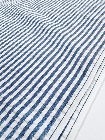 Vintage Fabric Modern? Vintage? Classic Chambray Blue White Cotton Blend Seersucker 112cm Wide