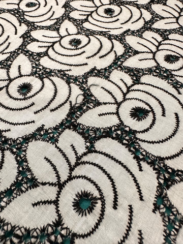 Modern Fabric Amazing Black Thread Anglaise Roses? Cotton Voile 108cm Wide