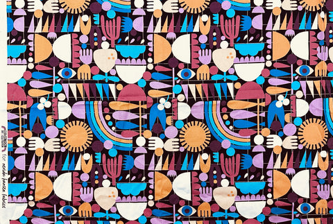 FAT QUARTER Modern Fabric Nerida Hansen x Lisa Congdon Art Bright Shapes on Grid OOP 76cm x 50cm