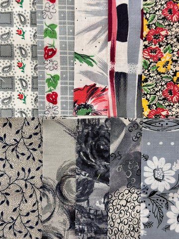 6cm x 12cm Fabric Pack - 10 Pieces - Mid-Century Cottons  - Greys Black