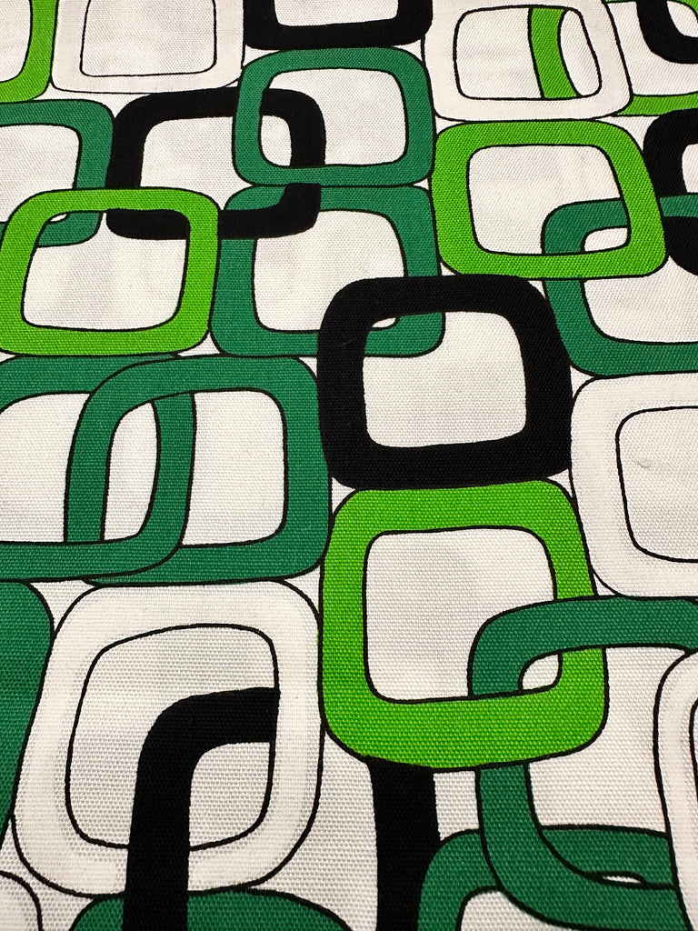 REMNANT Vintage Fabric 60s 70s Mod Bright Green Interlocking Squares Cotton 43cm x 45cm