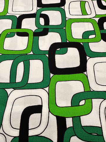 REMNANT Vintage Fabric 60s 70s Mod Bright Green Interlocking Squares Cotton 43cm x 45cm