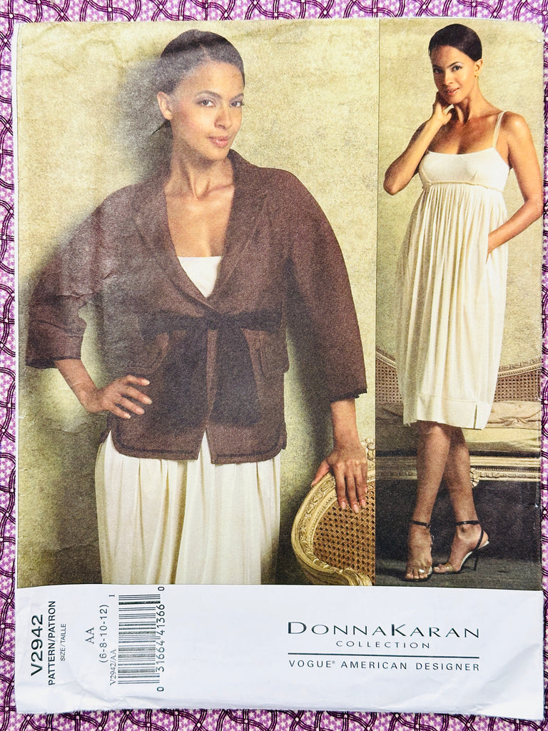 JACKET, BELT & DRESS: Vogue American Designer Sewing Pattern Donna Karan 2007 Sizes 6-8-10-12 Complete Uncut *V2942