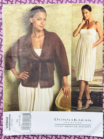 JACKET, BELT & DRESS: Vogue American Designer Sewing Pattern Donna Karan 2007 Sizes 6-8-10-12 Complete Uncut *V2942