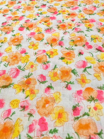 Vintage Fabric 70s Bright Flowers on White Cotton 88cm Wide